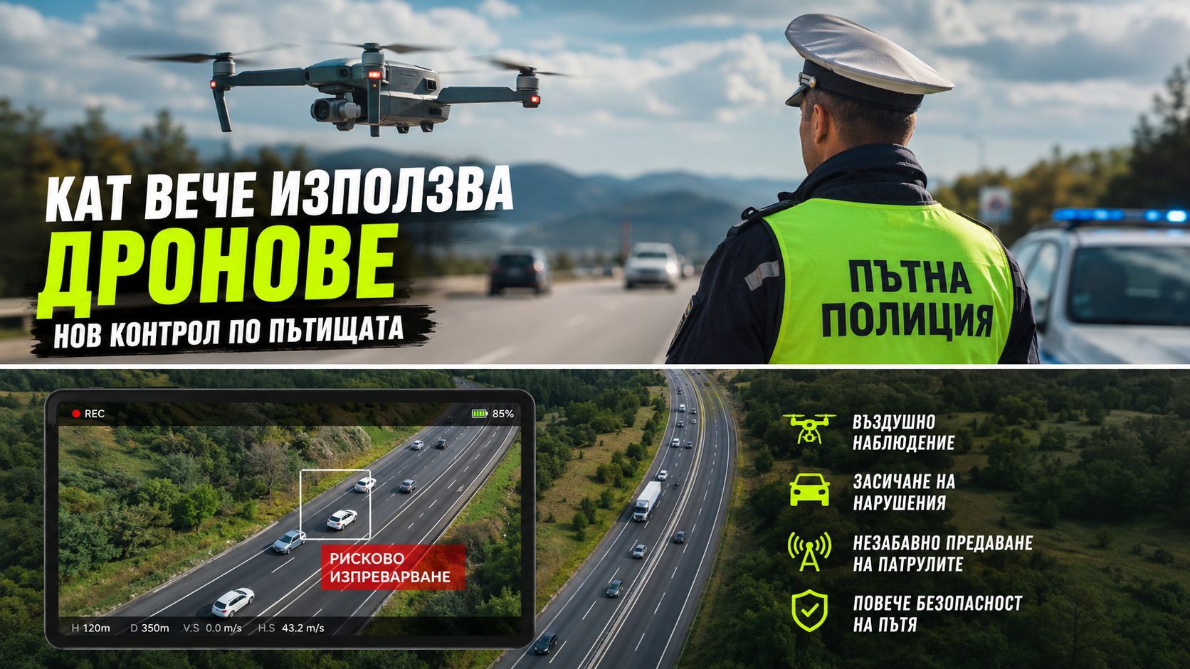 Нов контрол на пътя: Дронове на КАТ ловят нарушители в движение